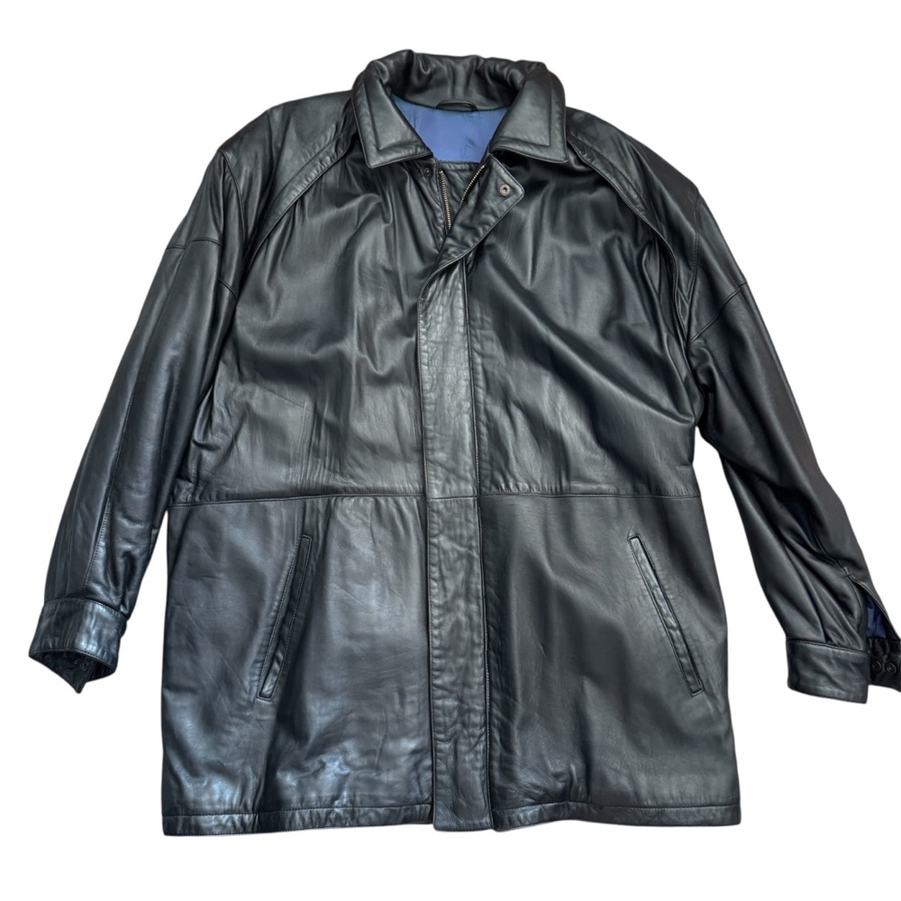 Vintage Bally Italian Black Leather Wool Lined Trench Coat Sz 42